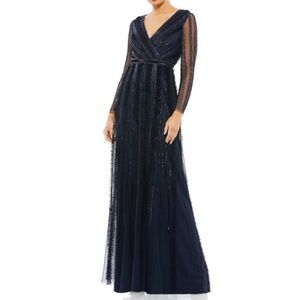 Mac Duggal Faux Wrap Illusion Long Sleeve Gown